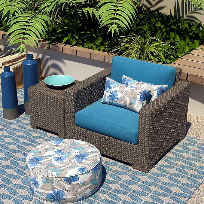 LVTXIII 2 Pack Outdoor Lumbar Pillow Covers, Water Repellent Lumbar Cushion Cases ONLY, 12 x 20 Inch Decorative Lumbar Pillow Cases for Home Patio Garden Furniture Ornament, Clemens Noir Blue