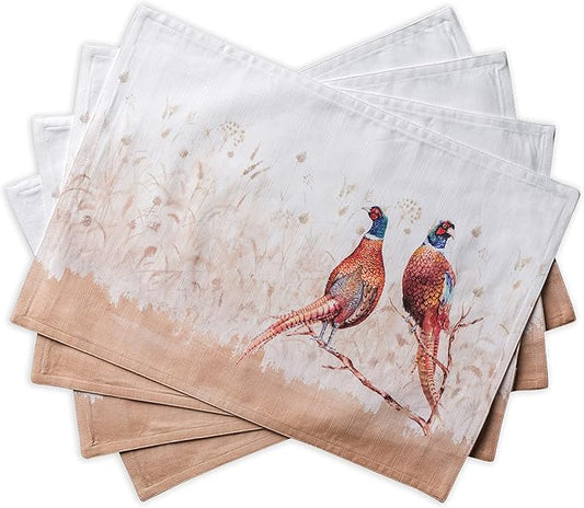 Maison d' Hermine Placemats Set of 4 100% Cotton Washable Cloth Place Mats, Reusable Table Mats for Kitchen Dining Decoration, Party, Wedding, Restaurant (Faisan D'Automne, 13" x 19")