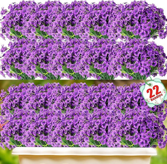 22 Bundles Artificial Flowers Outdoor, Faux Flowers UV Resistant with Plastic Plants, Faux Silk Flowers for Outdoors Outside Front Porch Hanging Planter Window Box Garden Decoration