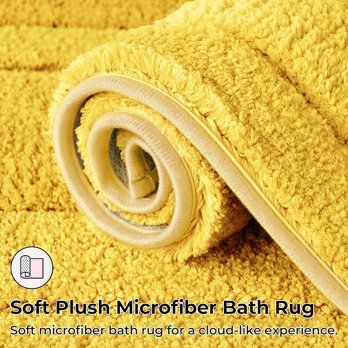 GRANNY SAYS Bathroom Rug Mat, 48" x 24" Non-Slip, Super Soft and Water Absorbent, Microfiber Bath Rug, Machine Washable, Large Bathroom Rug for Floor, Yellow
