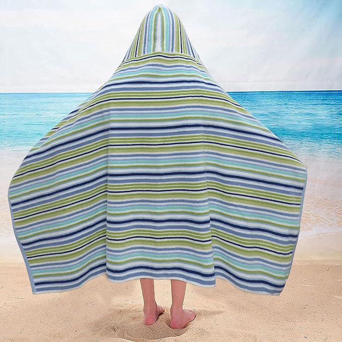 Hooded Bath Towel Wrap - 100% Cotton Terry Large Oversized Hooded Kids Towel - Toddler Shower Pool Beach Towel - Super Soft Plush Absorbent Quick Dry Easy Care Gift - 30x60 - Blue Multi