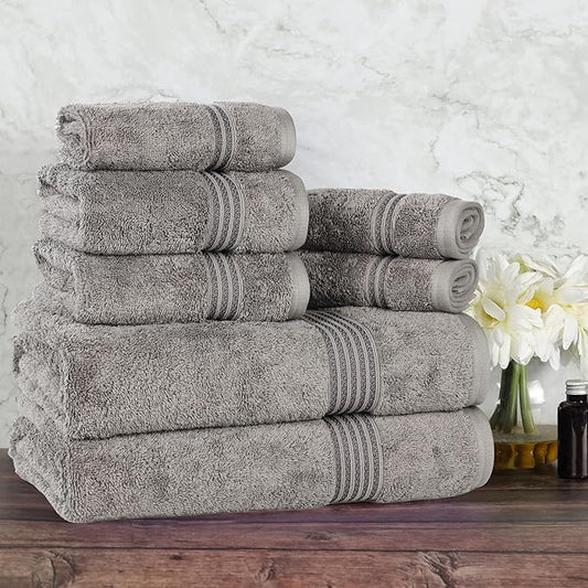Superior Egyptian Cotton 8-Piece Towel Set, Assorted Towels for Home Bathroom, Master, Guest Bath, Decor Essentials, Includes 2 Bath, 2 Hand, 4 Face Towels/Washcloths, Quick Dry, Absorbent, Charcoal