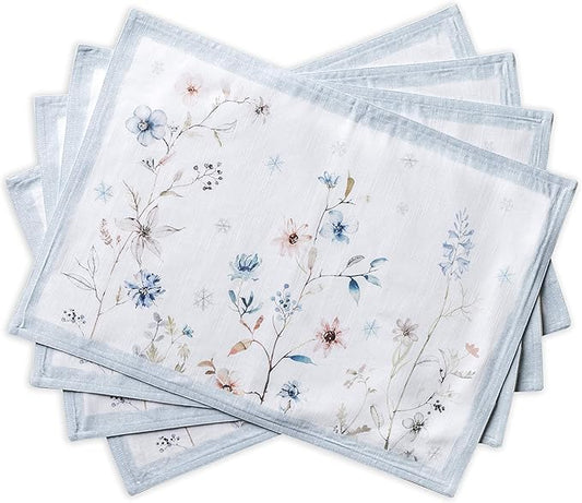 Maison d' Hermine Placemats Set of 4 100% Cotton Washable Cloth Place Mats, Reusable Table Mats for Kitchen Dining Decoration, Party, Wedding, Restaurant (Ice Florals, 13" x 19")