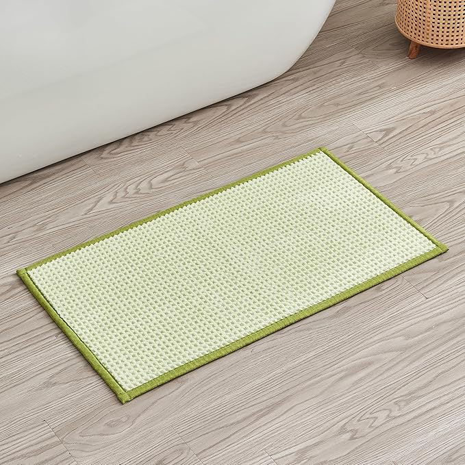 Douceur Chenille Waffle mat with Patented noslip Backing, Acrylic Blend Chenille Absorbent Bathroom Rugs, Cushioned mesh Backed Bath Rug Machine Washable, 18" x 32", Green