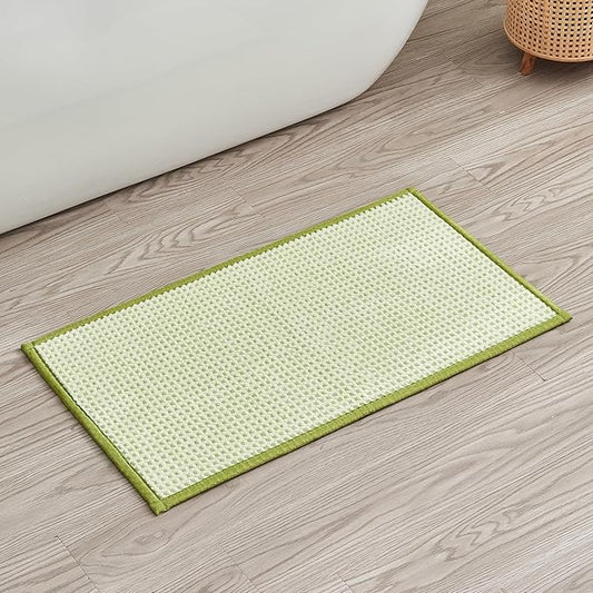 Douceur Chenille Waffle mat with Patented noslip Backing, Acrylic Blend Chenille Absorbent Bathroom Rugs, Cushioned mesh Backed Bath Rug Machine Washable, 18" x 32", Green