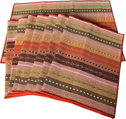 WAZAIGUR Hand Woven with 100% Cotton Placemats Colorful Placemats Braided Ribbed Durable Heat-Insulation Table Mats Set of 8,Orange