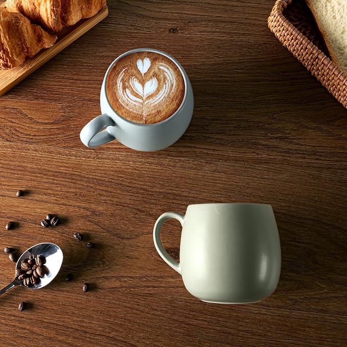 Ceramic Coffee Mugs Set of 6, 14oz - Modern Scandinavian Aesthetic Large Cup- Microwavable Stoneware Coffee Cups with Comfortable Handle - Tea Mug Set for Latte, Cappuccino, Soup - Taupe