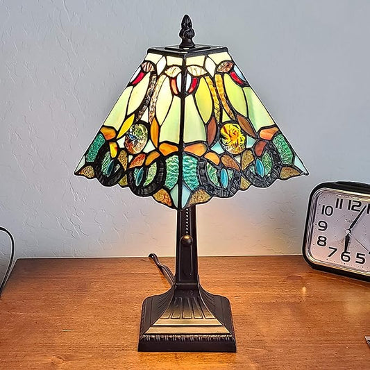 Tiffany Style Mini Accent Lamp 15" Tall Stained Glass Blue Green Vintage Antique Light Décor Living Room Bedroom Handmade Gift AM253TL08B Amora Lighting