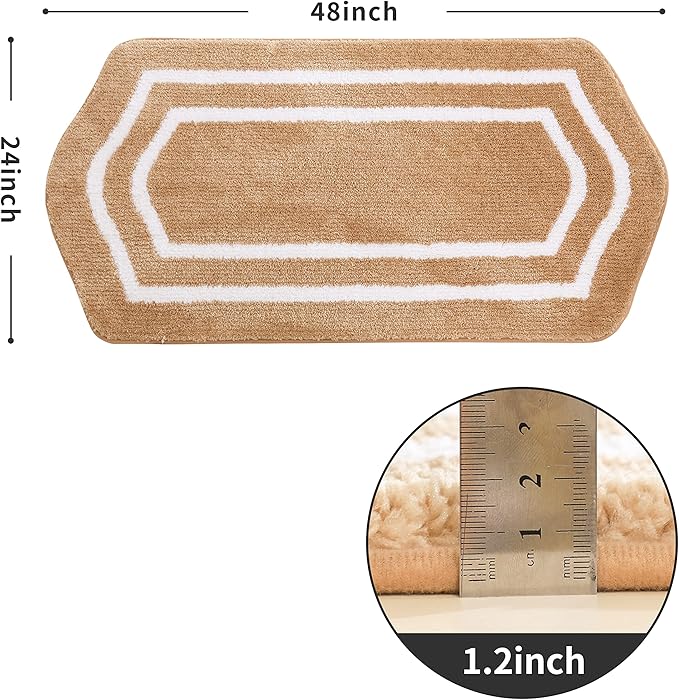 COSY HOMEER Extra Thick Bath Linen Sets Rugs - Anti-Slip Bath Mats Soft Plush 100% Strong Polyester Living Room Bathroom Water Absorbent(Beige,24x48 - Inches)