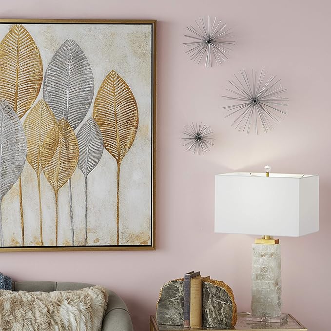 CosmoLiving by Cosmopolitan Metal Starburst Home Wall Decor 3D Wall Sculpture, Set of 3 Wall Art 6", 9", 11"W, Silver