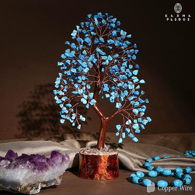 Crystal Tree of Life Turquoise Healing Crystal Trees for Home & Office Decoration, Handmade Crystal Money Bonsai Trees for Positive Energy, Good Luck, Christmas Decor, Birthday Gifts for Women, Mom