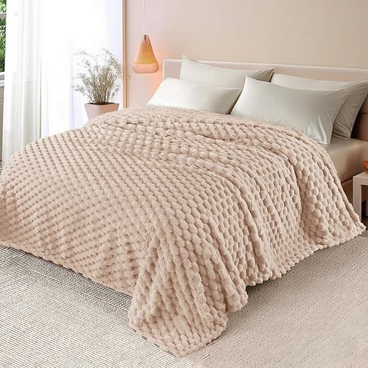 Whale Flotilla Twin Size Blanket for Bed with Jacquard Pattern, Fuzzy Soft Cozy Exquisite Blankets for All Season, Warm and Fluffy, 60x80 Inch, Camel