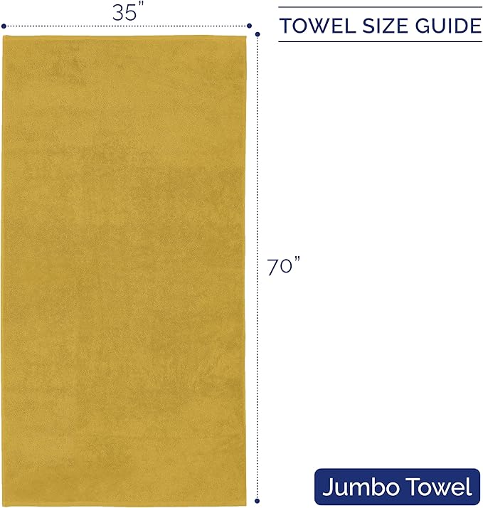 Elegant Comfort Premium Turkish Cotton 1 Piece Jumbo Bath Towel - 35 x 70 inch, Luxurious Hotel Spa Quality 100% Turkish Cotton Large Bath Towel - Highly Absorbent - Soft Bathroom Towel, Gold