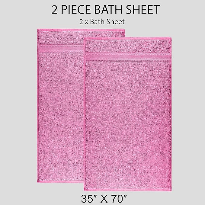 Quick-Dry, Soft & High Absorbent Jumbo Bath Sheet 35"x70" Cotton Turkish Bath Towel Set of 2 | Daily Use 100% Cotton for Bathroom, Gym & More | Bathroom Towels Set (2 Pcs, Pink)
