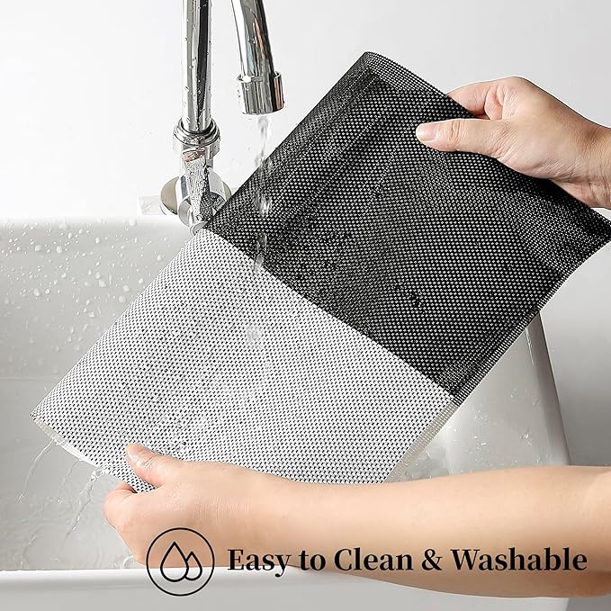 Leetaltree Gray with White Grid Pattern Placemats Set of 12 - Heat Resistant Non-Slip Place mats for Dining Table, Washable Durable PVC Vinyl Woven Table Mats（Grey Grid, 12）