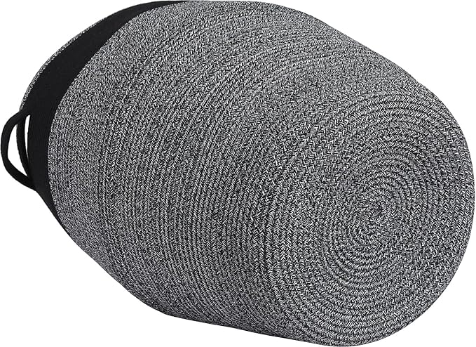 26" x 20" Tall Extra Large Storage Basket with Lid, Cotton Rope Storage Baskets, Woven Laundry Hamper with Cover, for Clothes Blanket in Living Room, Black in Black Light Grey Mix