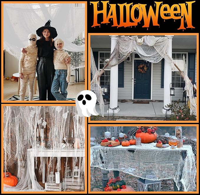 RunNico 197" x 85" Halloween Creepy Cloth - Halloween Spooky Fabric Cloth - Scary Gauze Blood Creepy Cloth for Haunted House Halloween Party Yard Wall Doorway Outdoors Decoration