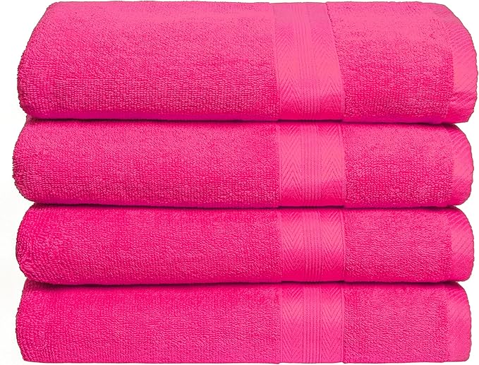 BOUTIQUO Premium Cotton 4 Pack Bath Towel Set - 100% Pure Cotton - 4 Bath Towels 27x54 - Ideal for Everyday use - Ultra Soft & Highly Absorbent - Hot Pink