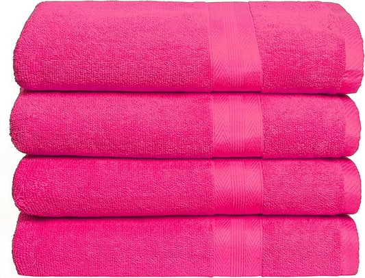 BOUTIQUO Premium Cotton 4 Pack Bath Towel Set - 100% Pure Cotton - 4 Bath Towels 27x54 - Ideal for Everyday use - Ultra Soft & Highly Absorbent - Hot Pink