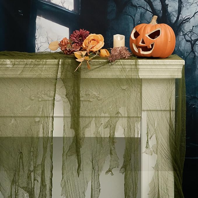 RunNico 400x36 Inch Large Size Green Halloween Creepy Cloth Decoration,Spooky Gauze Cloth,Halloweens Haunted Cheesecloth for Stairway,Wall,Window Decorations,Outdoors Doorways Decor