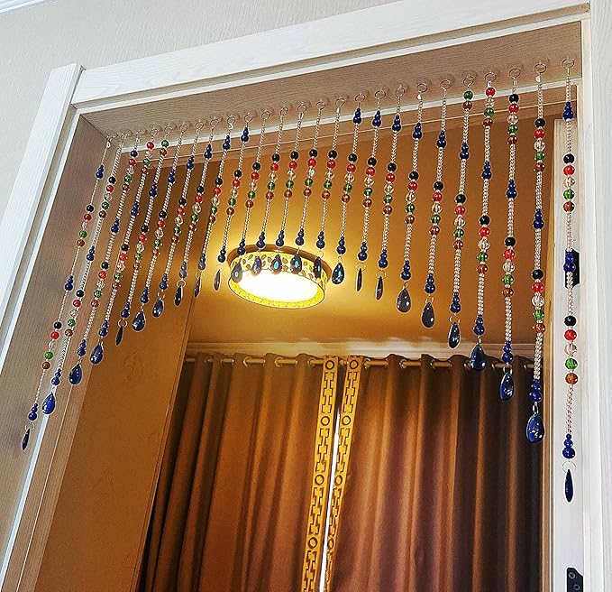 Hanging Glass Door Beads Beaded Curtains Valance Self-Adhesive for Doorways Crystals Stran Arched Windows, Clear Crystal Room Bead Partition Curtain Door Frame Beads for Doorways Closets 6