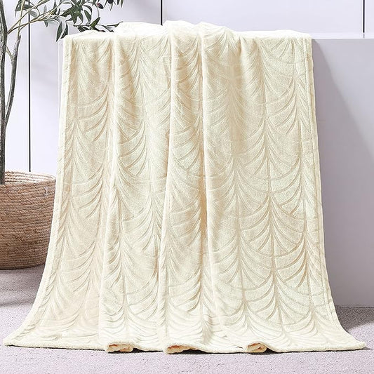 Whale Flotilla Flannel Fleece Throw Blanket for Couch, Soft Fluffy Velvet Sofa Blanket with Decorative Vintage Pattern for All Season, Warm and Lightweight, 50x60 Inch, Ivory
