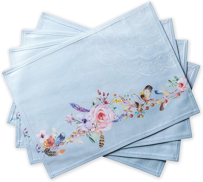 Maison d' Hermine Placemats Set of 4 100% Cotton Washable Cloth Place Mats, Reusable Table Mats for Kitchen Dining Decoration, Party, Wedding, Restaurant Spring/Summer (Ibiza, 13" x 19")