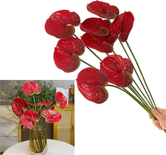 10pcs Artificial Anthurium,28 Inch Faux Tropical Plants Tailflowers,Realistic Flamingo Flower for Home Decor Centerpiece Wedding Bouquet Bonsai,Red