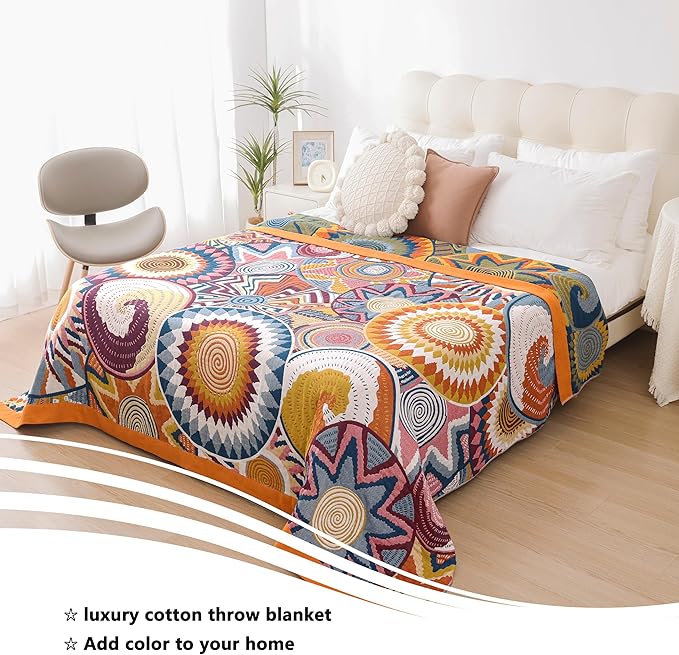 Boho Throw Blanket, 100% Organic Muslin Cotton Breathable Ultra Soft Bed Quilt Throw - All Season Floral Bird Butterfly Farmhouse Decor Blanket for Sofa Couch Chair and Gift. 60" x 80"