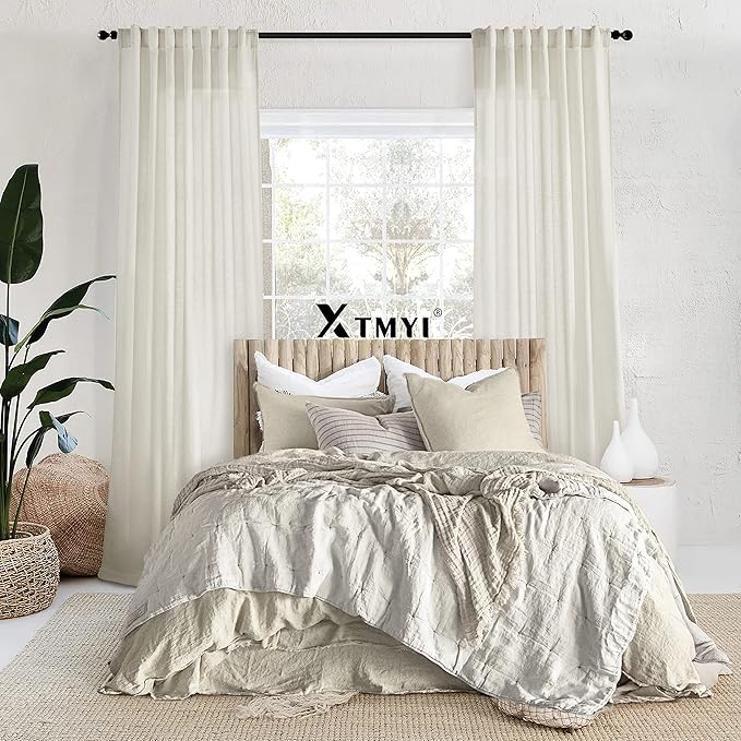 XTMYI Linen Drapes 94 Inch Curtains Length 2 Panels Set Back Tab Sheer Window Curtains Living Room Bedroom,50x94 in Long,Cream(Ivory/Off White)