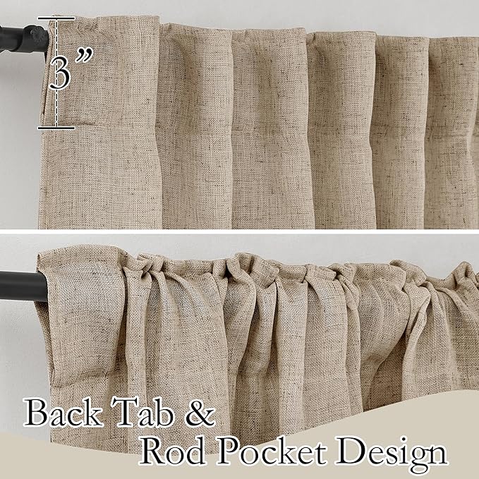 RYB HOME Linen Curtains Over Sink 36 inches Length, 2 Panels Light Filtering Privacy Semi Sheer Curtains for Bathroom Kitchen Car Small Window, Length 36 by Width 52 inch, Khaki