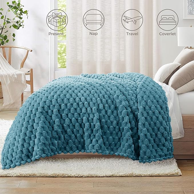 Whale Flotilla Throw Blanket for Couch with Jacquard Pattern, Fuzzy Soft Cozy Exquisite Blankets for All Season, Warm and Fluffy, 50x60 Inch, Slate Blue