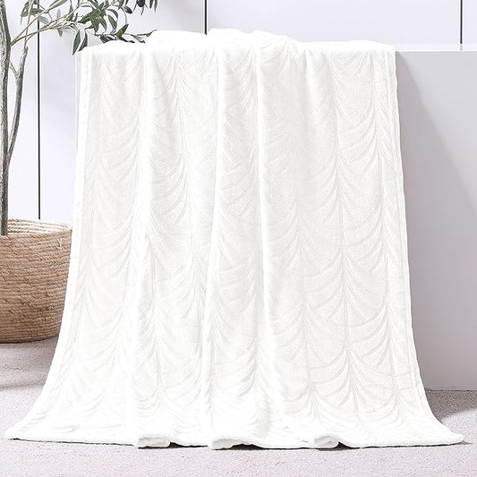 Whale Flotilla Flannel Fleece Throw Blanket for Couch, Soft Fluffy Velvet Sofa Blanket with Decorative Vintage Pattern for All Season, Warm and Lightweight, 50x60 Inch, White