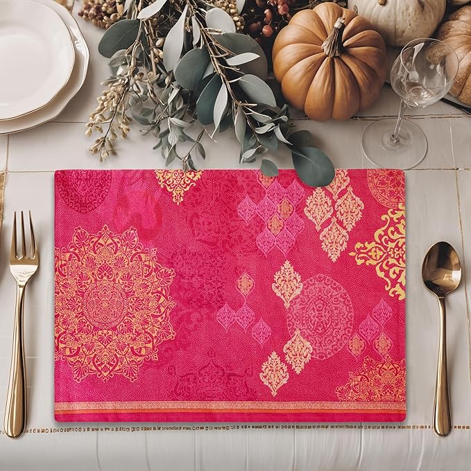 Maison d' Hermine Placemats Set of 4 100% Cotton Washable Cloth Place Mats, Reusable Table Mats for Kitchen Dining Decoration, Party, Wedding, Restaurant (Versailles, 13" x 19")
