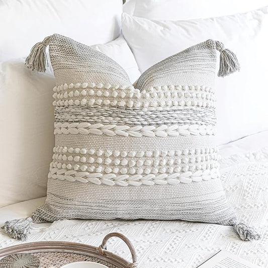 Gray Decorative Throw Pillow Cover 20X20, Boho Accent Pillow for Couch, Square Modern Farmhouse Pillowcase for Living Room Couch Sofa Cushion Home Décor (Pack of 1)
