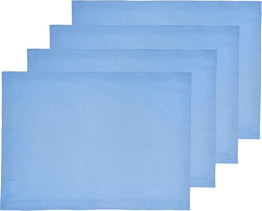 Solino Home Linen Placemats Set of 4 - Provence Blue Placemats 14 x 19 Inch - 100% Pure Linen Table Place Mats for Summer - Fete