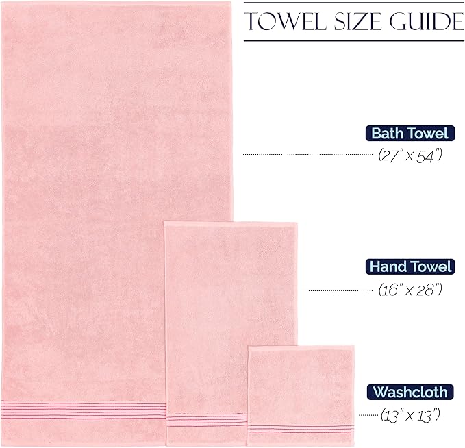 Elegant Comfort Premium Cotton 6-Piece Towel Set, Includes 2 Washcloths, 2 Hand Towels and 2 Bath Towels, 100% Turkish Cotton - Highly Absorbent and Super Soft Towels for Bathroom, Dusty Rose