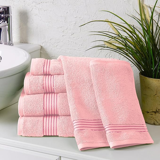 Elegant Comfort Premium Cotton 6-Piece Towel Set, Includes 2 Washcloths, 2 Hand Towels and 2 Bath Towels, 100% Turkish Cotton - Highly Absorbent and Super Soft Towels for Bathroom, Dusty Rose