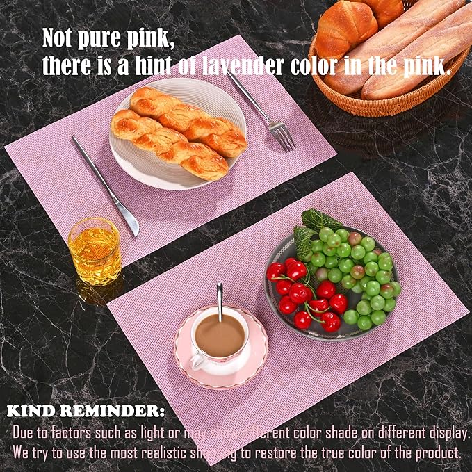 Zupro Placemats Set of 4 Washable Heat-Resistant Non Slip Braided Table Mats Woven PVC Vinyl Kitchen Dining Patio Table Place Mats for Dinner Parties BBQs Indoor and Ourdoor Use.18"x12"(Pink)