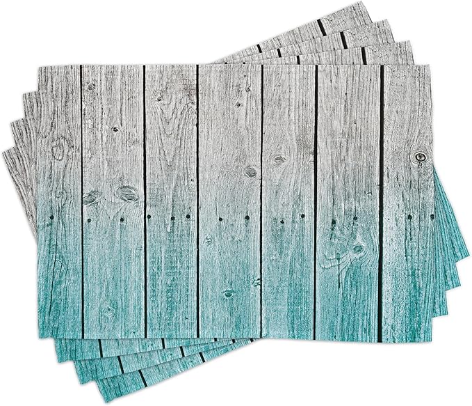 Ambesonne Rustic Place Mats Set of 8, Wood Panels Background Digital Tones Effect Country House Art Image, Washable Fabric Placemats for Dining Table, Placemat 8 pcs, Teal Grey