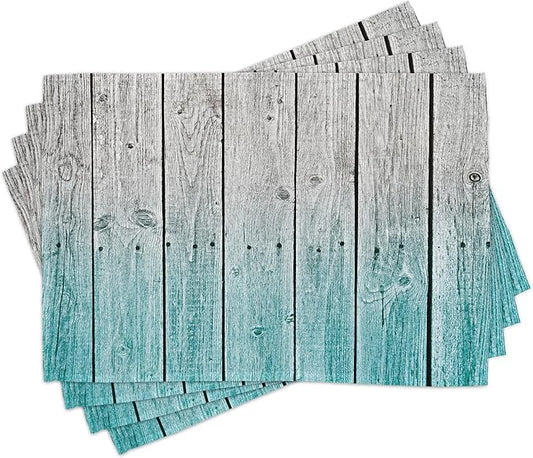 Ambesonne Rustic Place Mats Set of 8, Wood Panels Background Digital Tones Effect Country House Art Image, Washable Fabric Placemats for Dining Table, Placemat 8 pcs, Teal Grey