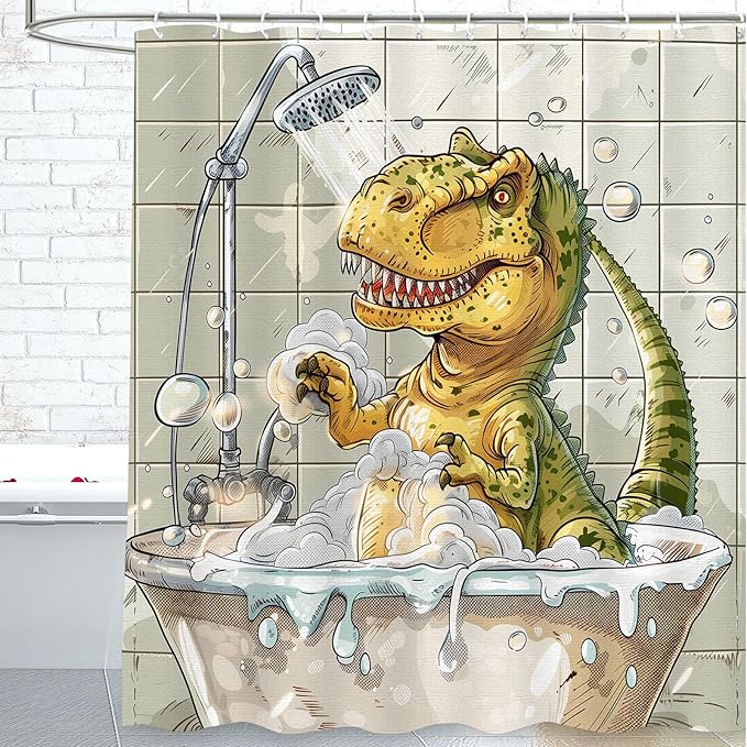 Dinosaur Shower Curtain for Kids, Cartoon Dinosaur Shower Curtain for Bathroom Dino Shower Curtain Polyester Waterproof Shower Curtain Sets Machine Washable 12 Hooks 72"x72" Dinosaur Decor