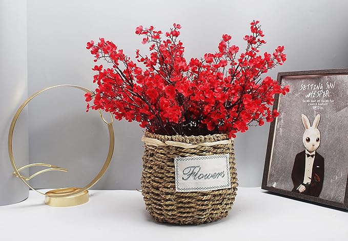 JAKY-Global 9pcs Babys Breath Artificial Flowers Gypsophila Bouquet Bulk Fake Spring Silk Small Flowers Real Touch Faux Floral for Home Bedroom Kitchen Garden Wedding Christmas Party DIY Decor (Red)