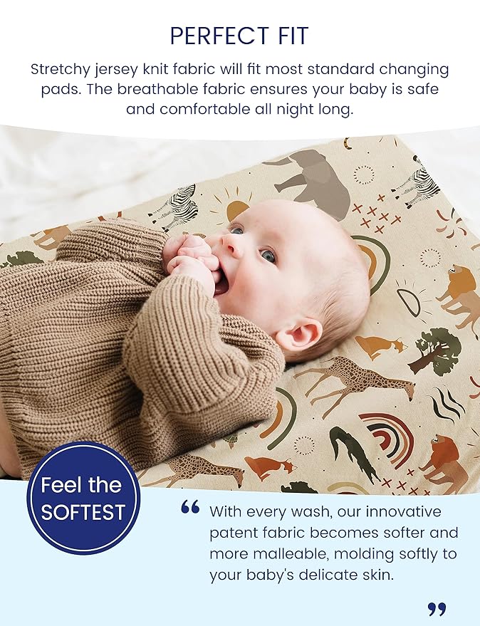 TotAha Premium Stretchy Jungle Animal Changing Pad Covers, Hypoallergenic Changing Table Cover, Silky Comfort, Buttery Soft, Calming Effect, All-Season Jersey-Knit 5'' Deep Pocket