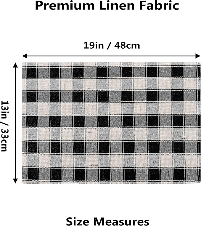 Home Brilliant Buffalo Plaid Placemats Set of 6 Farmhouse Place Mats for Kitchen Table, 13 x 19 inches, Black and White