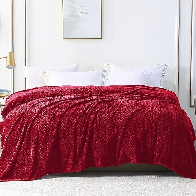 Whale Flotilla Flannel Fleece Twin Size Blanket for Bed, Soft Fluffy Velvet Bedspread Coverlet with Decorative Vintage Pattern for All Season, Warm and Lightweight, 60x80 Inch, Red
