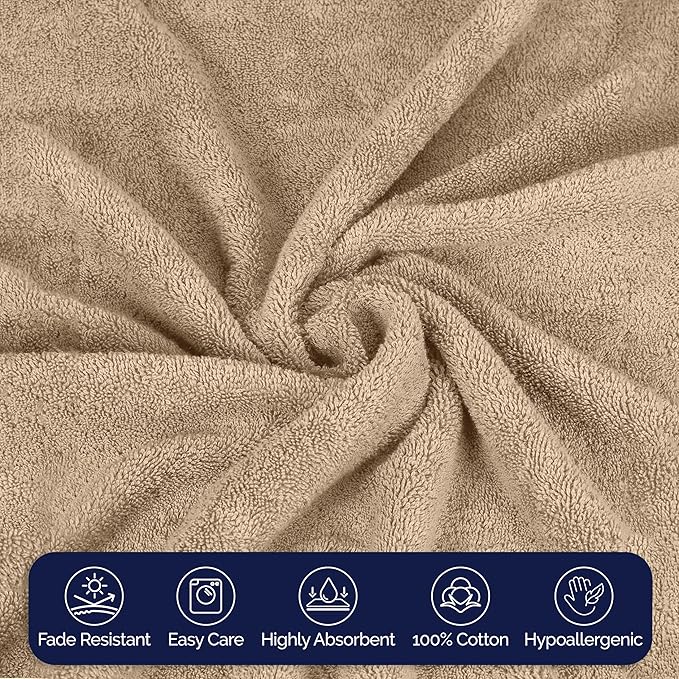 Elegant Comfort Premium Cotton 6-Piece Towel Set, Includes 2 Washcloths, 2 Hand Towels and 2 Bath Towels, 100% Turkish Cotton - Highly Absorbent and Super Soft Towels for Bathroom, Taupe