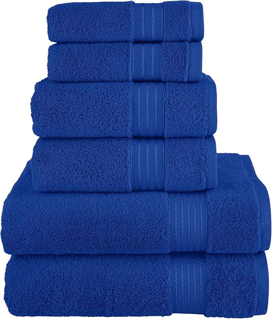 Elegant Comfort Premium Cotton 6-Piece Towel Set, Includes 2 Washcloths, 2 Hand Towels and 2 Bath Towels, 100% Turkish Cotton - Highly Absorbent and Super Soft Towels for Bathroom, Royal Blue