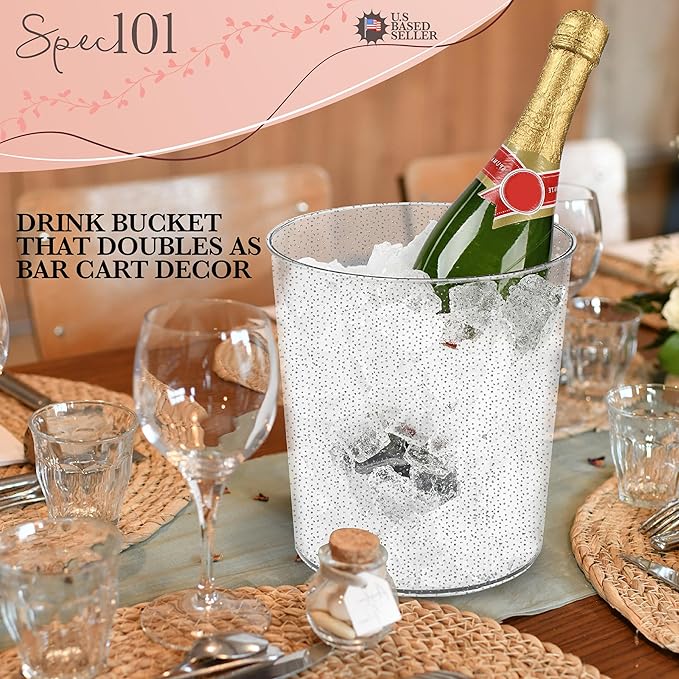 Ice Bucket for Champagne - 6 Pack Plastic Ice Buckets for Parties - 2.83L Silver Transparent Bridal Beverage Tub Cooler Catering Bar Accessories for Wine, Beer, Liquor, Spirits and Seltzers