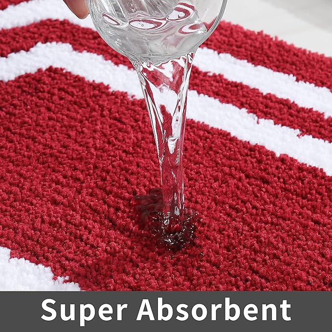 COSY HOMEER Extra Thick Bath Linen Sets Rugs - Anti-Slip Bath Mats Soft Plush 100% Strong Polyester Living Room Bathroom Water Absorbent(Red,17x27 - Inches)